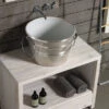Lavabo Sospeso/Appoggio Bacile Cm.Ø46,5 H30 Con Anelli In Ceramica Lucido Argento