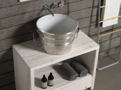 Lavabo Sospeso/Appoggio Bacile Cm.Ø46,5 H30 Con Anelli In Ceramica Lucido Argento