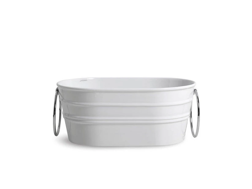 Lavabo Sospeso/Appoggio Tinozza 60X40Xh25 Con Anelli In Ceramica Lucido Bianco