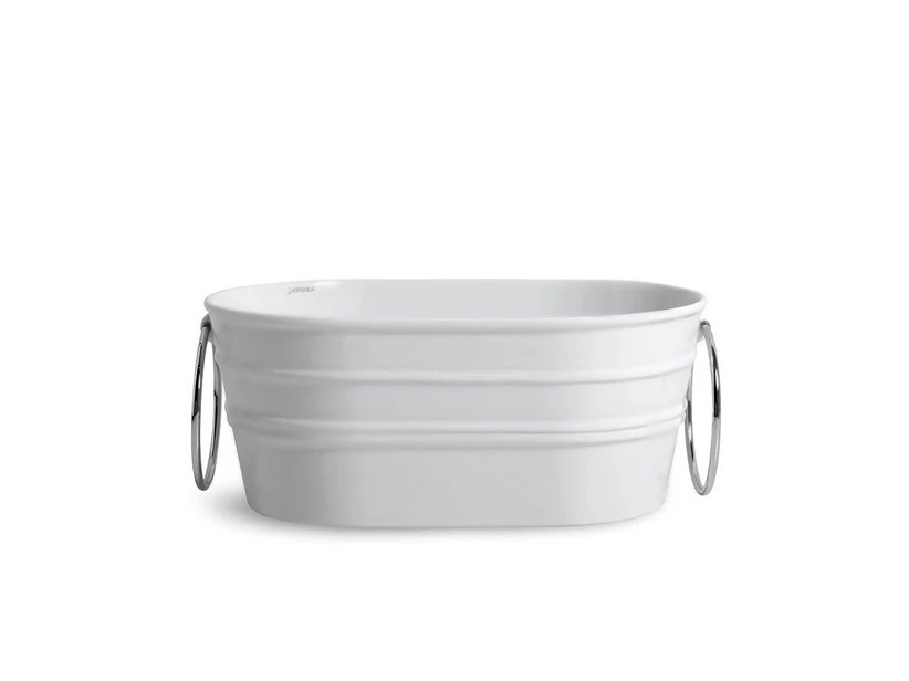 Lavabo Sospeso/Appoggio Tinozza 60X40Xh25 Con Anelli In Ceramica Opaco Bianco