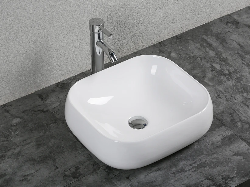 Lavabo Da Appoggio Adige 45x40 H12,5 In Ceramica Bianco Lucido