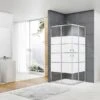 Box Doccia Angolare Arek 75x75 H190 Porte Scorrevoli Cristallo 6 Mm Trasparente Serigrafato Cromo