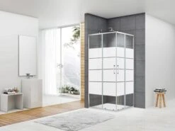 Box Doccia Angolare Arek 90x90 H190 Porte Scorrevoli Cristallo 6 Mm Trasparente Serigrafato Cromo