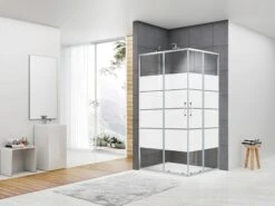 Box Doccia Angolare Arek 70x90 H190 Porte Scorrevoli Cristallo 6 Mm Trasparente Serigrafato Cromo