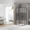 Box Doccia Angolare Arek 90x90 H190 Porte Scorrevoli Cristallo 6 Mm Trasparente Serigrafato Nero Opaco