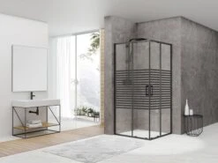 Box Doccia Angolare Arek 80x80 H190 Porte Scorrevoli Cristallo 6 Mm Trasparente Serigrafato Nero Opaco