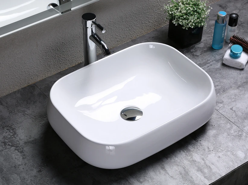 Lavabo Da Appoggio Arno 56x42 H14,5 In Ceramica Bianco Lucido