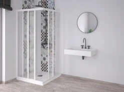 Box Doccia Angolare Skill 2 Ante Scorrevoli 70x70 Cm Acrilico Semitrasparente Effetto Bagnato Bianco Pastello