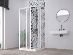 Box Doccia Skill 2 Ante Scorrevoli E Lato Fisso 80x100x80 Cm Acrilico Semitrasparente Effetto Bagnato Bianco Pastello