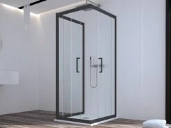 Box Doccia Zen 90x100x90 H190,4 2 Porte Scorrevoli E Lato Fisso Cristallo 6 Mm Trasparente Nero Opaco