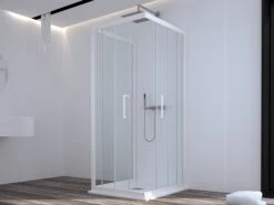 Box Doccia Zen 90x100x90 H190,4 Cm 2 Porte Scorrevoli E Lato Fisso Cristallo 6 Mm Trasparente Bianco Opaco