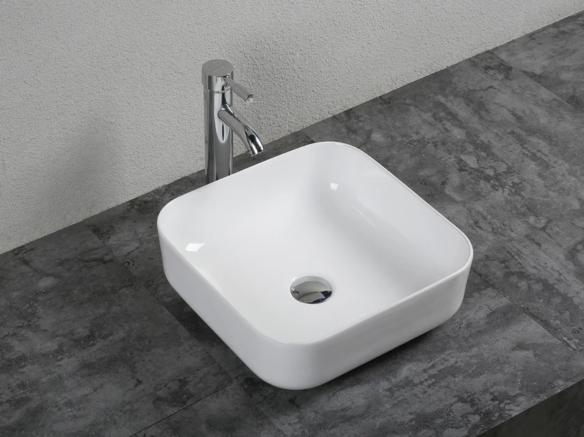 Lavabo Da Appoggio Dora 38,5x38,5 H14 In Ceramica Bianco Lucido