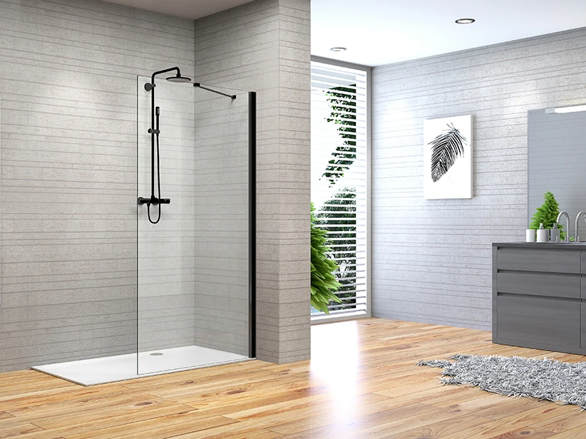 Doccia Walk In Fantasy2 80 Cm H190 Cristallo 6 Mm Trasparente Nero Opaco