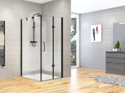 Box Doccia Angolare Fantasy2 80x90 H192 Porta Pieghevole E Lato Fisso Cristallo 6 Mm Trasparente Nero Opaco