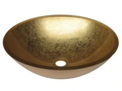 Lavabo Da Appoggio Pureglass Ciotola Ø42X14 Cristallo Foglia Bronzo