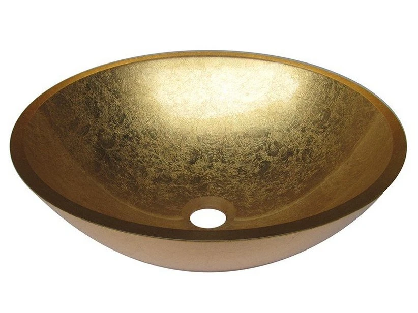 Lavabo Da Appoggio Pureglass Ciotola Ø42X14 Cristallo Foglia Bronzo