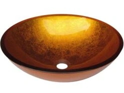 Lavabo Da Appoggio Pureglass Ciotola Cm. Ø42X14 Cristallo Foglia Oro