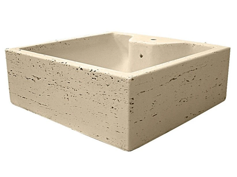 Lavabo Da Appoggio Top Quadrangola In Resina Opaco Travertino
