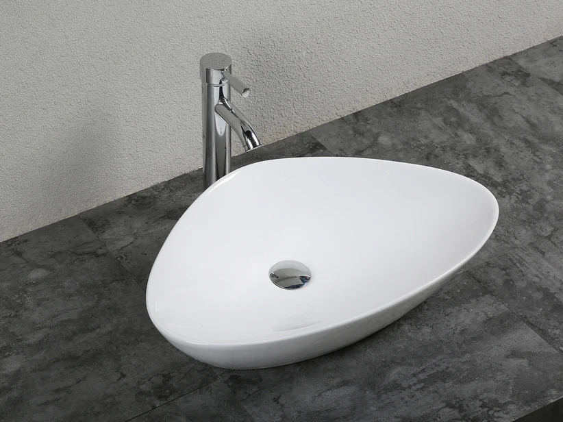 Lavabo Da Appoggio Panaro 59x39 H13,5 In Ceramica Bianco Lucido