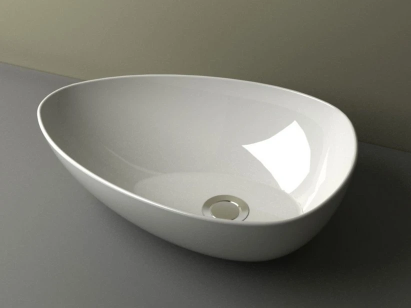 Lavabo Da Appoggio Piuma Ovale 47X35 H14 In Ceramica Lucido Bianco