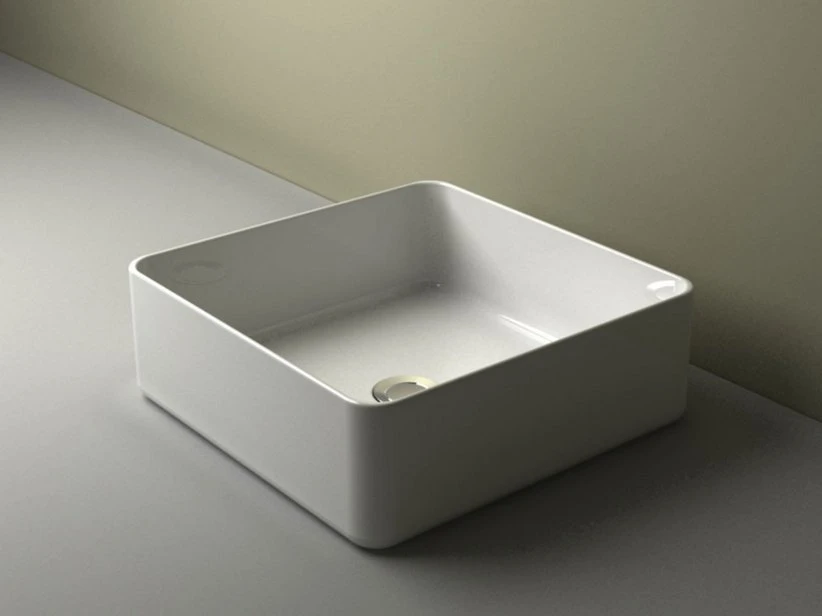 Lavabo Da Appoggio Piuma Quadrato 40X40 H12 In Ceramica Lucido Bianco