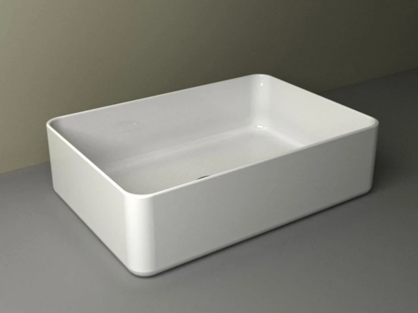 Lavabo Da Appoggio Piuma Rettangolare 50X35 H12 In Ceramica Lucido Bianco