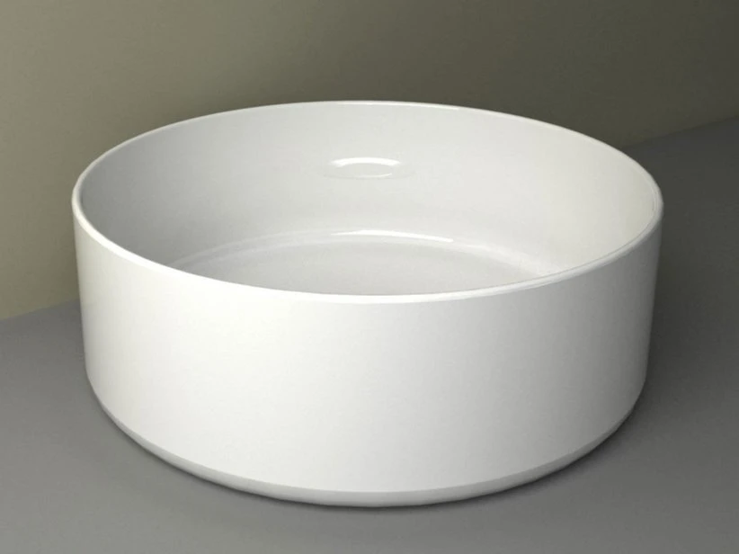 Lavabo Da Appoggio Piuma Tondo Ø40 H12 In Ceramica Lucido Bianco