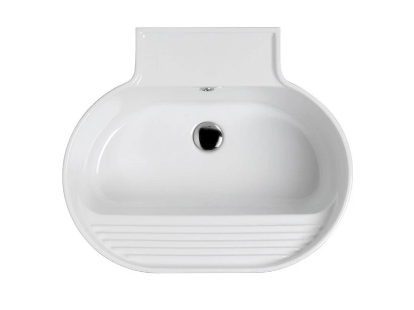 Lavabo Lavanderia Tino 60X50Xh30 Con Strofinatoio Bianco Lucido