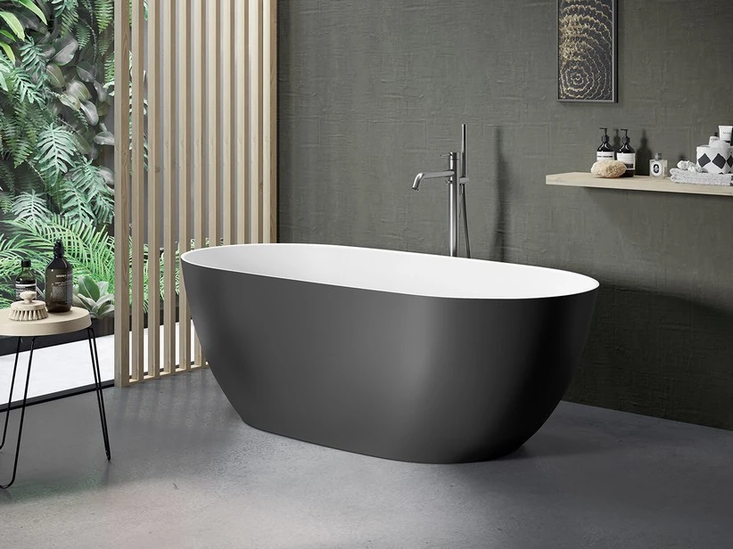 Vasca Freestanding Leo 160x74 Cm Esterno Antracite Berlino/Interno Bianco Opaco