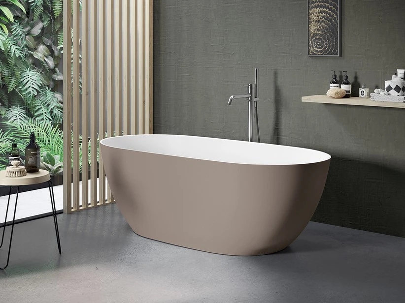 Vasca Freestanding Leo 160x74 Cm Esterno Tortora Fossil/Interno Bianco Opaco