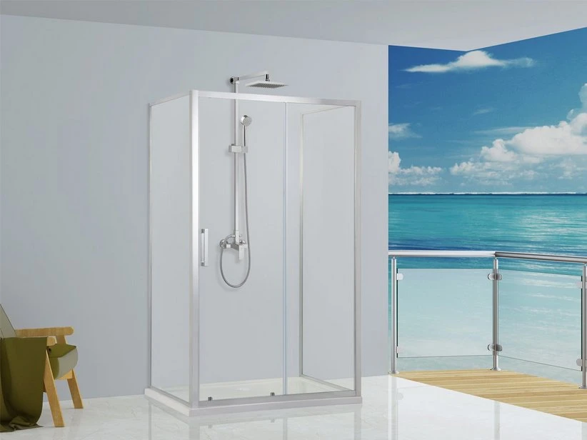 Box Doccia Neptum 140x70x70 H190 Porta Scorrevole E 2 Lati Fissi Cristallo 6 Mm Trasparente Cromato