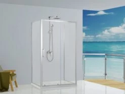 Box Doccia Neptum 120x80x80 H190 Porta Scorrevole E 2 Lati Fissi Cristallo 6 Mm Trasparente Cromato