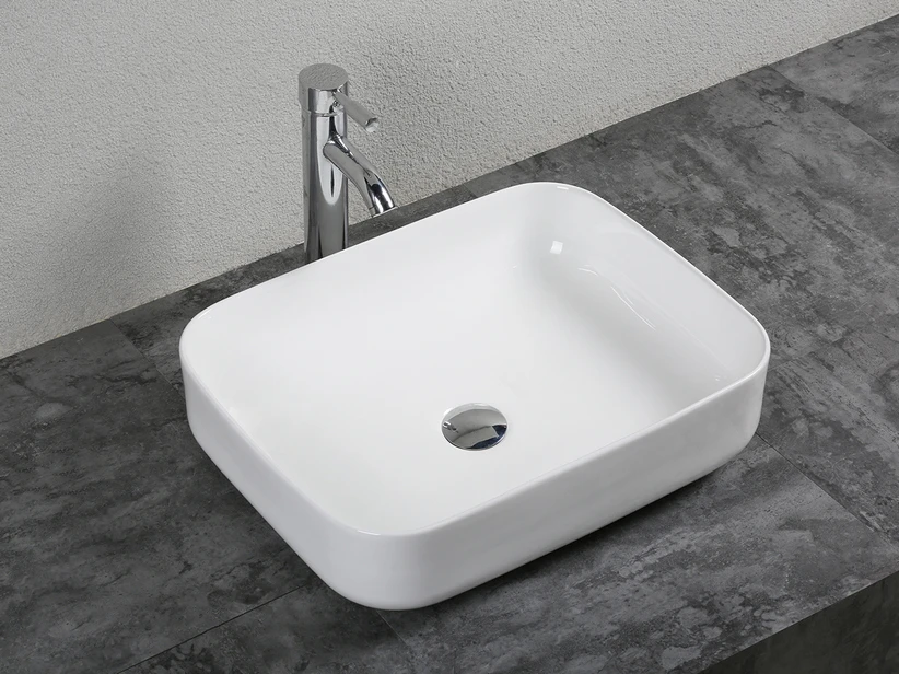 Lavabo Da Appoggio Piave 50x40 H13,5 In Ceramica Bianco Lucido