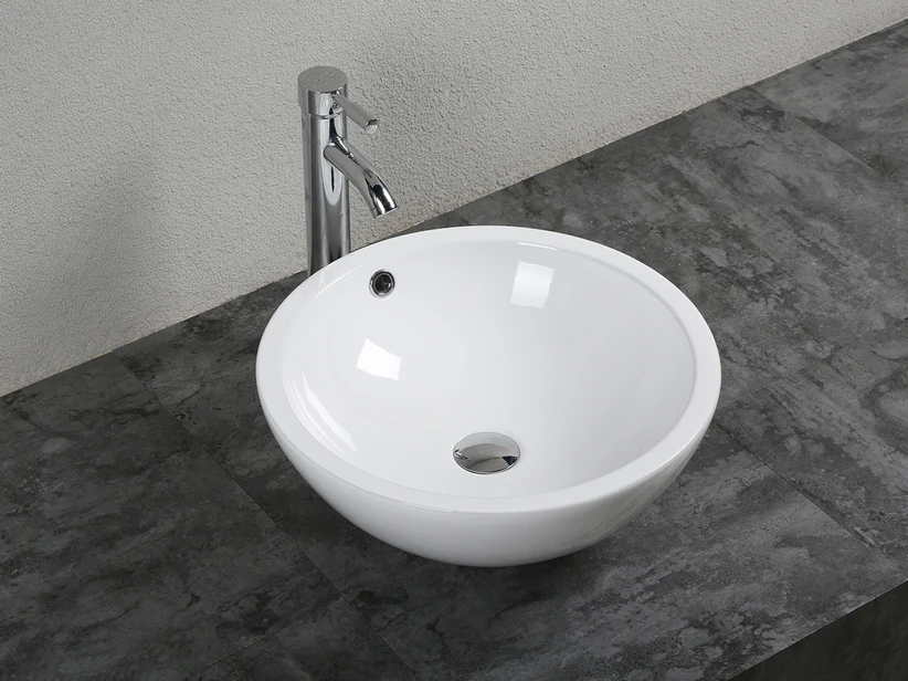 Lavabo Da Appoggio Taro Ø45 H17 In Ceramica Bianco Lucido
