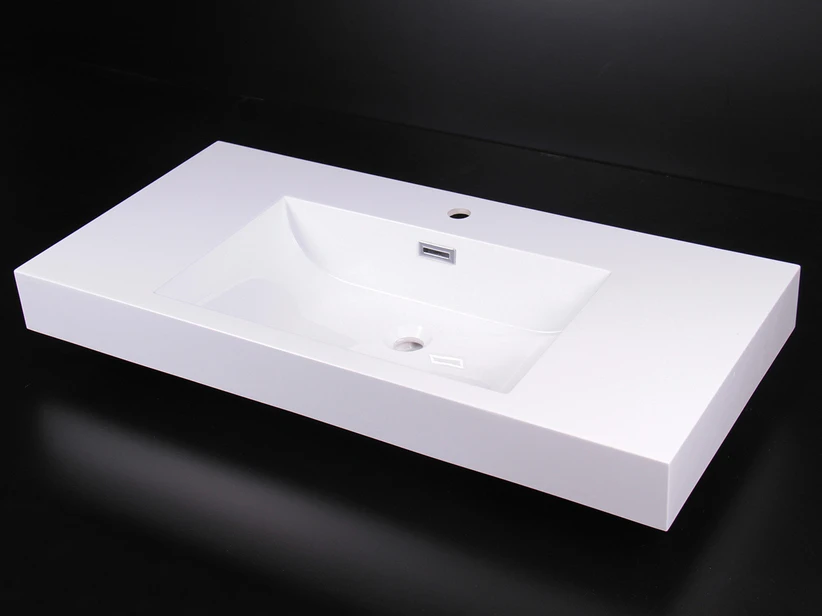 Lavabo Da Appoggio Unitop Natura 100X48 In Resina Lucido Bianco