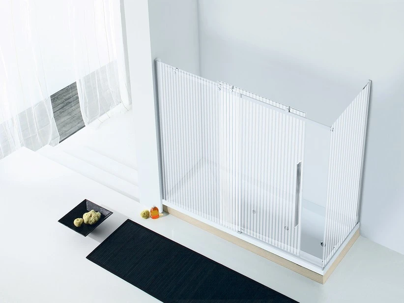 Box Sopravasca Velo Cm 170x70 H150 Porta Scorrevole Sinistra Cristallo Serigrafato Profili Cromo