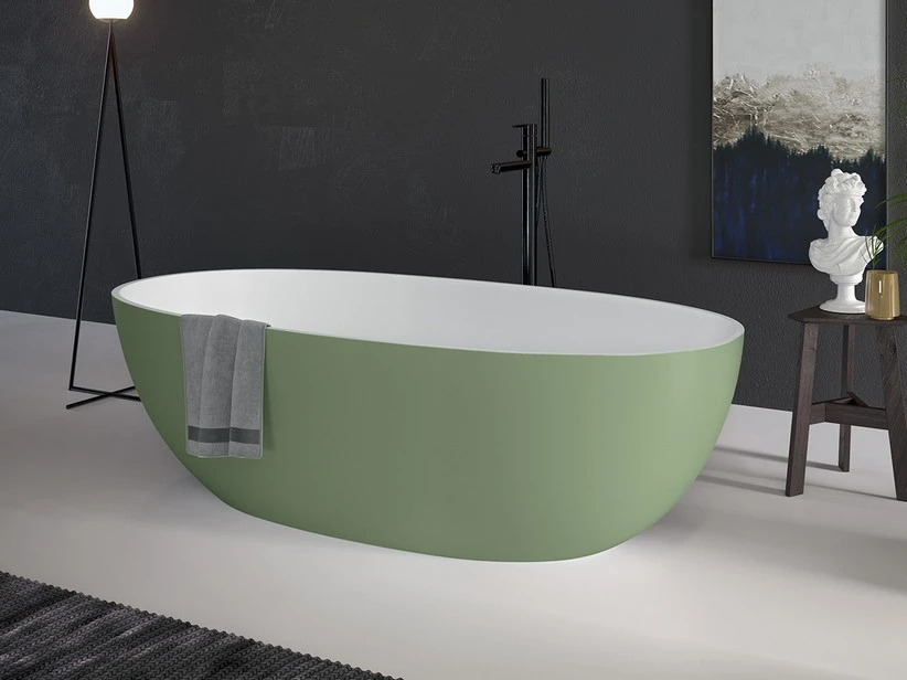 Vasca Freestanding Virgo 170x82 Cm Esterno Verde Basilico/Interno Bianco Opaco