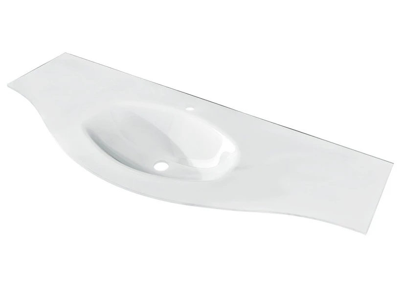 Lavabo Unitop Wave 138x51 Cm Vasca Centrale In Vetro Bianco Lucido