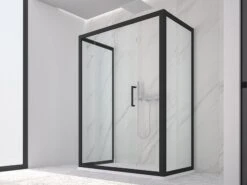 Box Doccia Zen 80x100x80 H190,4 Porta Scorrevole E 2 Lati Fissi Cristallo 6 Mm Trasparente Nero Opaco
